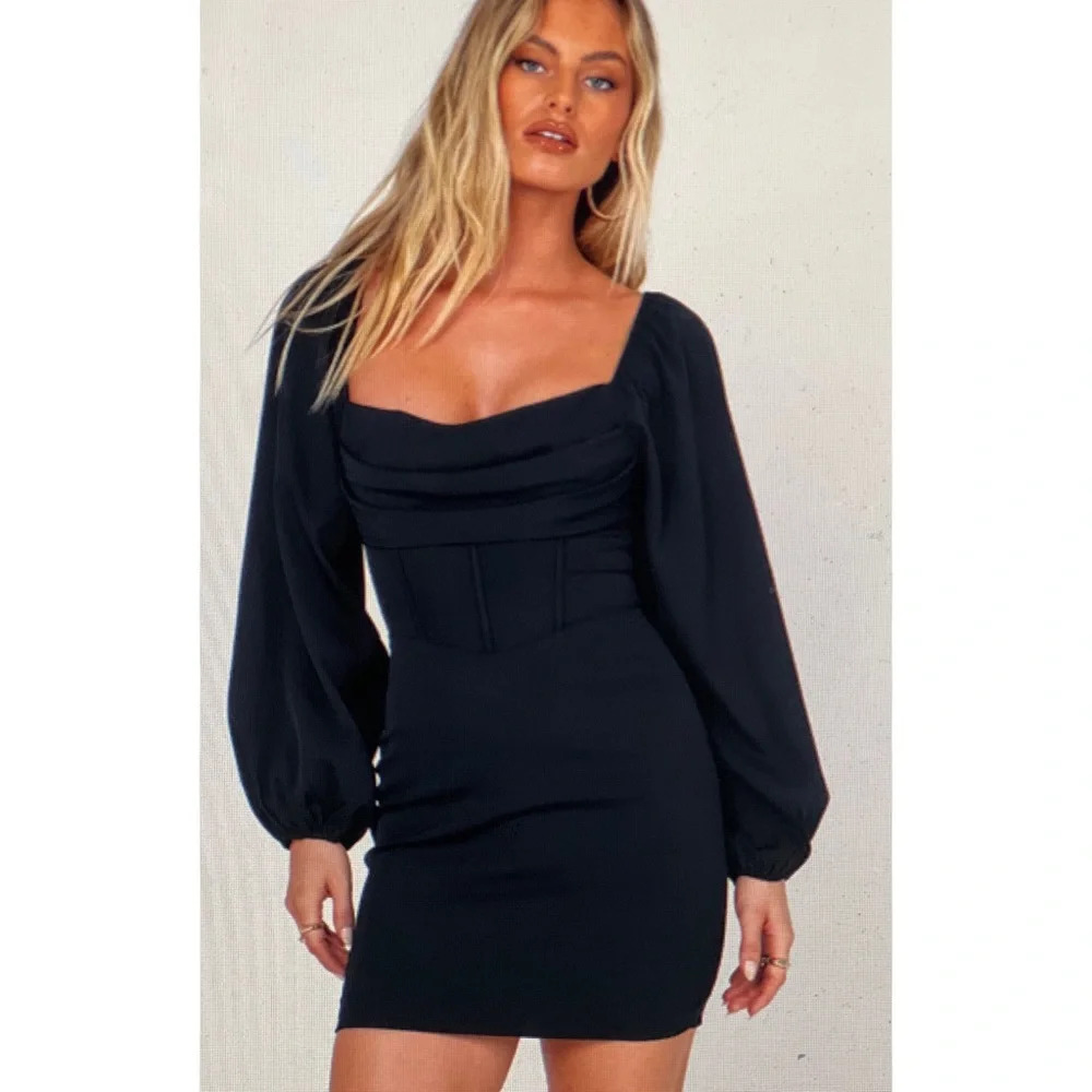 Princess Polly Black Long Sleeve Mini Dress* New